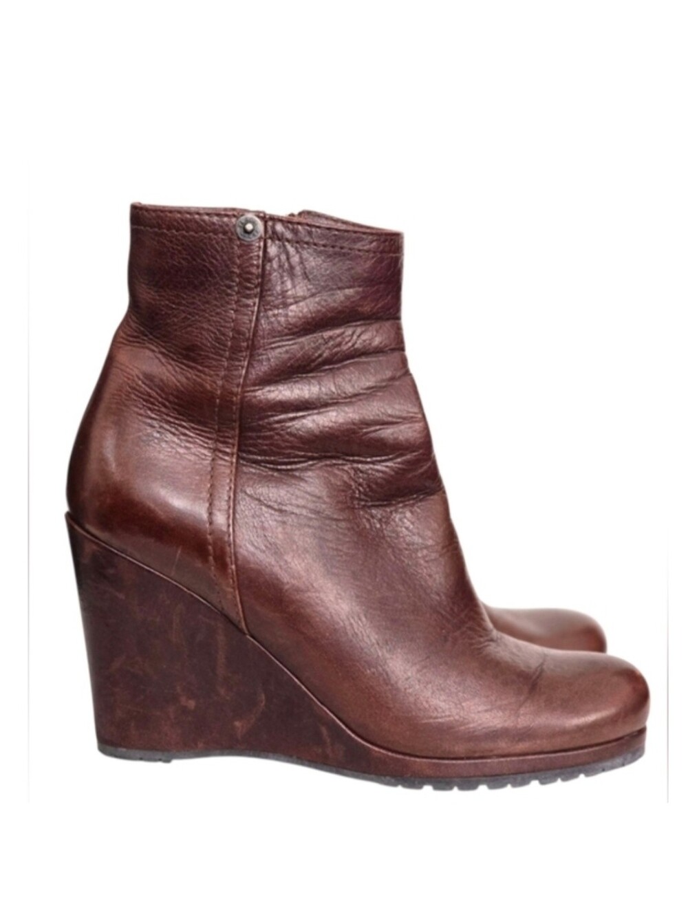 PRADA Brown Leather Wedge Ankle Boots US 7.5 / 37.5 EUC